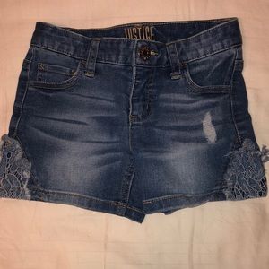 Size 8 denim lace-leg slit Justice shorts